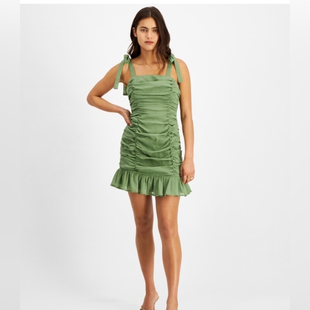 MINKPINK Little Darling Cotton Printed Green Ruched Dress